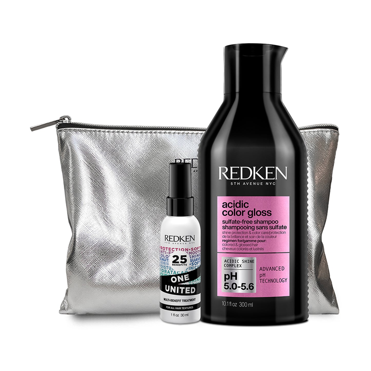 Set Brillo Intenso Cabello con Color Acidic Color Gloss Shampoo + One United